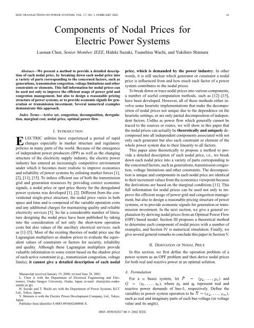 Components of nodal prices for electric power systems - Power ...