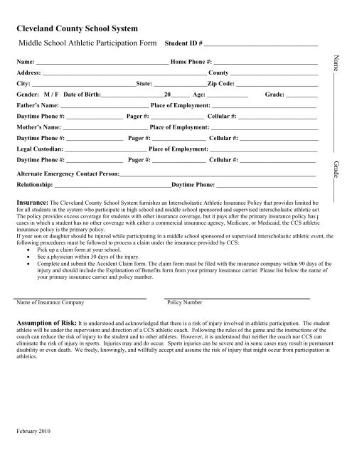 MS Athletic Participation Packet - Cleveland County Schools