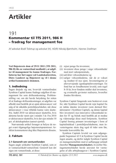 Fradrag for management fee - DVCA