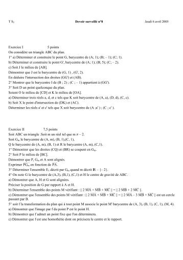 Exercice I 5 points On considÃ¨re un triangle ABC du plan. 1Â° a ...