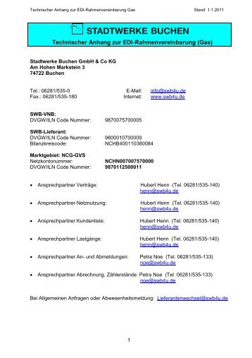 Technischer Anhang zur EDI-Rahmenvereinbarung (Gas)