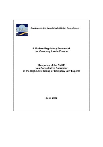 A Modern Regulatory Framework for Company Law in Europe - CNUE