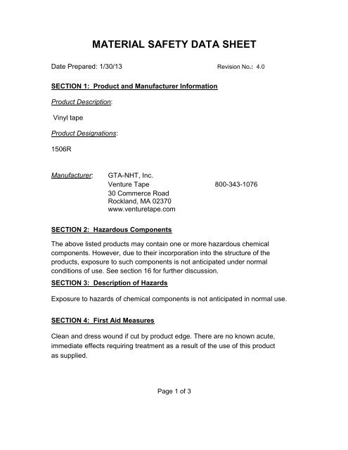 1506R MSDS.pdf - Venture Tape