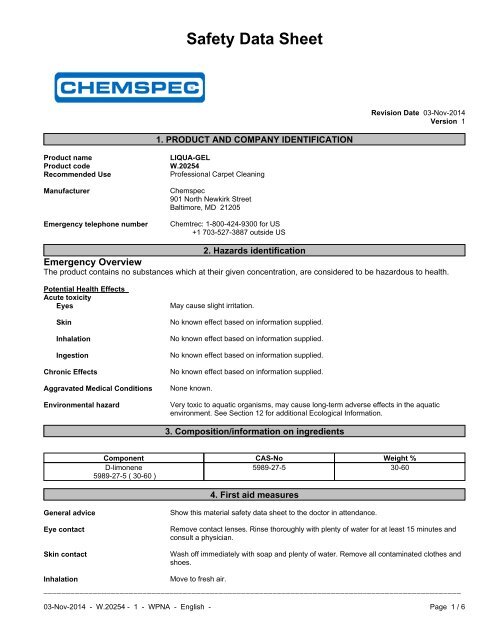 MATERIAL SAFETY DATA SHEET LIQUA GEL 1 