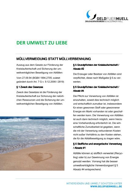 Infomappe der geldfuermuell GmbH | Druckerpatronen auch leer wertvoll