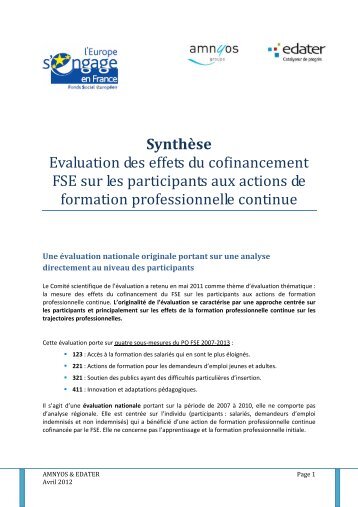 SynthÃ¨se Evaluation des effets du cofinancement FSE sur les ...