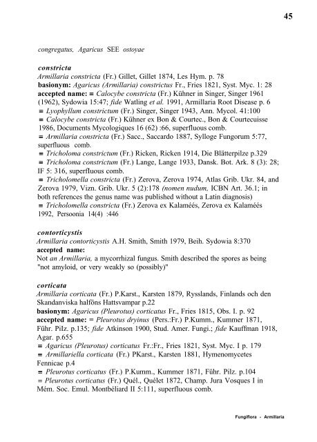 A Nomenclatural Study of Armillaria and Armillariella species