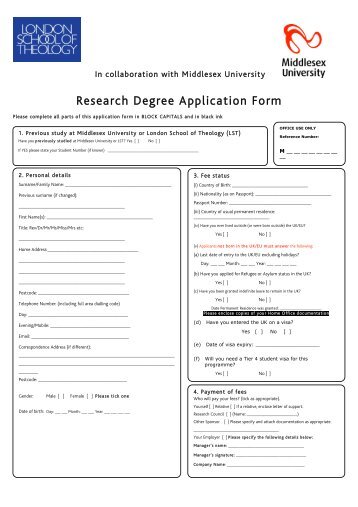 Research Degree Application Form - London School of Theology