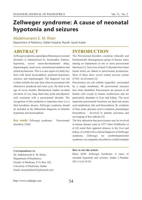 Zellweger syndrome: A cause of neonatal hypotonia ... - Sudanjp.org