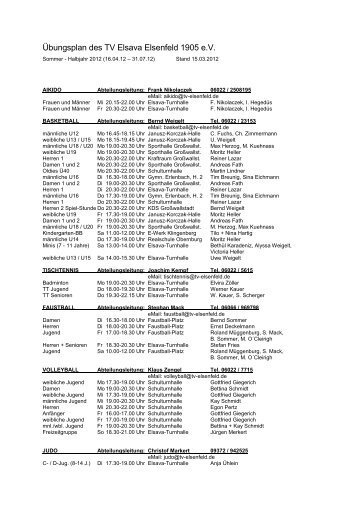 Übungsplan des TV Elsava Elsenfeld 1905 e.V. - Turnverein "Elsava ...