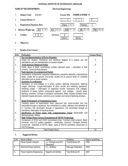 Syllabus (6th Semester) - NIT Srinagar