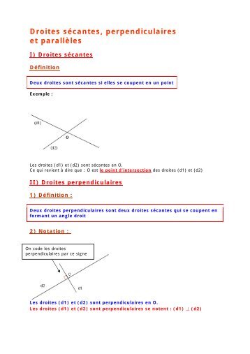 6e - Droites sÃ©cantes, perpendiculaires et parallÃ¨les - Parfenoff . org