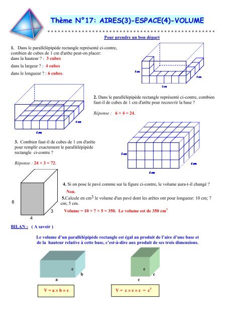 ThÃ¨me NÂ°17: AIRES(3)-ESPACE(4)-VOLUME