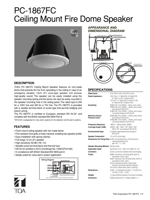 Pc 1867fc Ceiling Mount Fire Dome Speaker