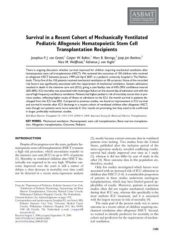 Survival in a Recent Cohort of Mechanically ... - UMC Utrecht