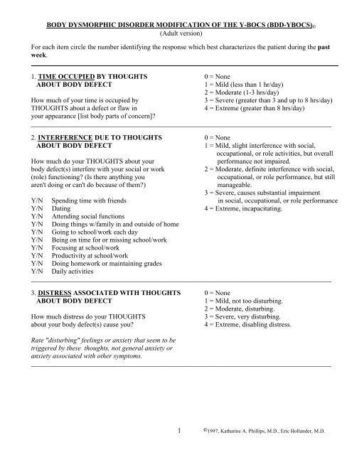 Yale Brown Obsessive Compulsive Scale (modified for BDD)