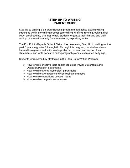 Step Up To Writing Parent Guide