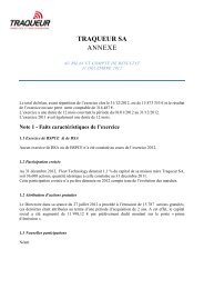 Annexe aux comptes sociaux Traqueur exercice 2012 - Groupe ...