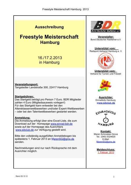 Ausschreibung Freestyle Meisterschaft Hamburg - Einrad im BDR