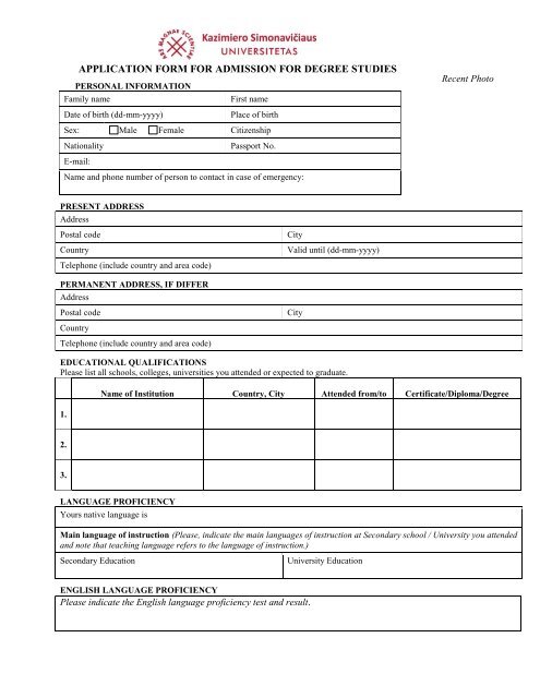 APPLICATION FORM FOR ADMISSION FOR DEGREE STUDIES application-form-for-admission-for-degree-studies