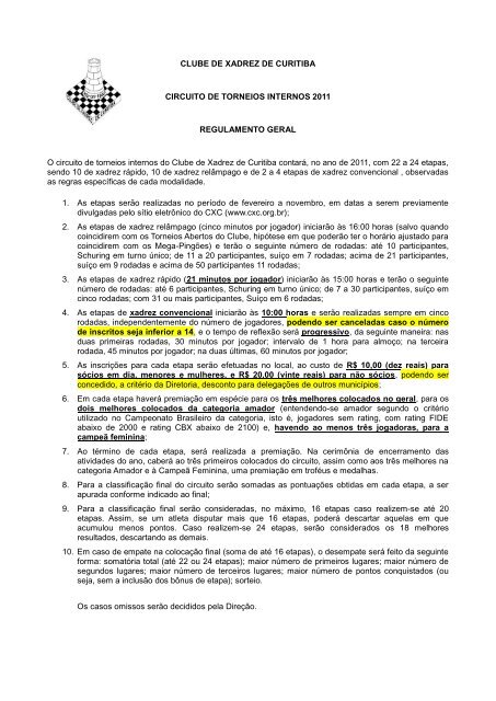 Regulamento do Circuito CXC - Clube de Xadrez de Curitiba