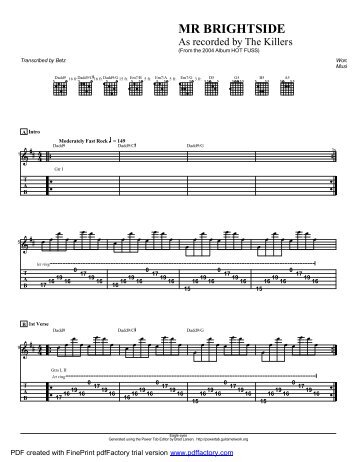 Complete Transcription To "Mr. Brightside" (PDF) - Guitar Alliance