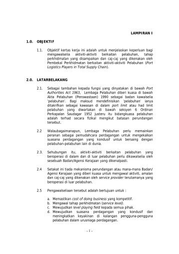 1 - LAMPIRAN I 1.0. OBJEKTIF 1.1. Objektif kertas kerja ... - Port Klang