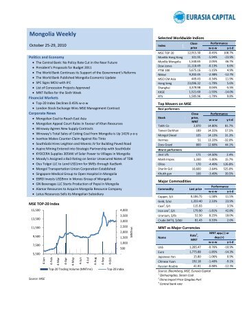 Mongolia Weekly: 29 October 2010 - Eurasia Capital