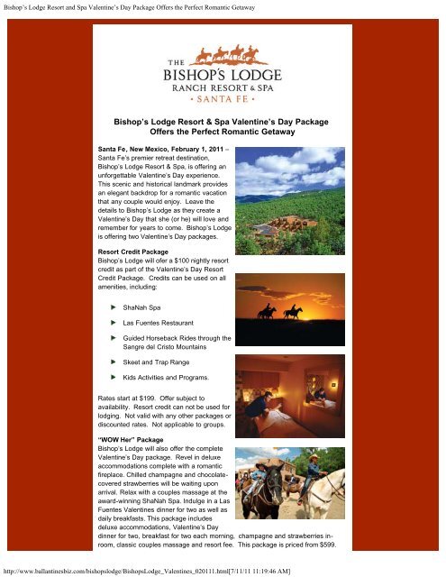 Valentine's Day Package Offers the Perfect ... - Bishop's Lodge