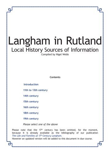 Sources of Langham Local History Information 11th > 19th century