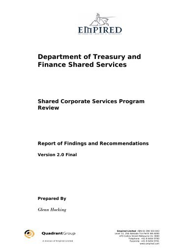 Department of Treasury and Finance Shared Services Shared ...