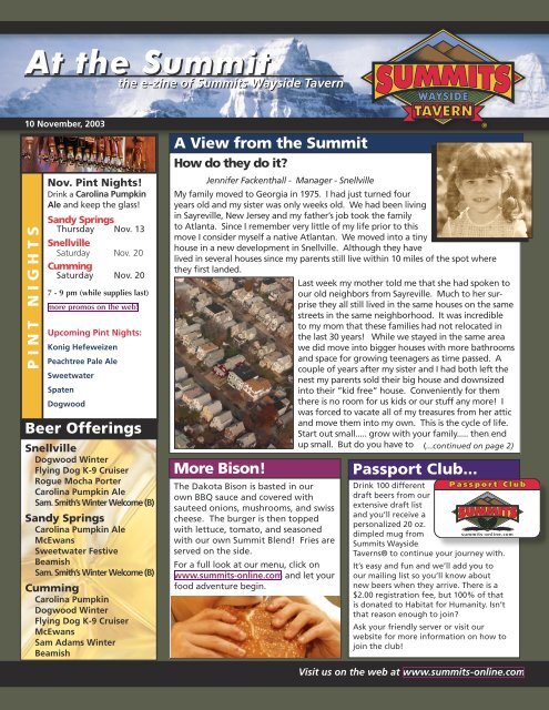 the e-zine of Summits Wayside Tavern - Summits Wayside Taverns