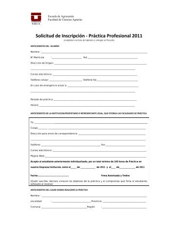 Solicitud de Inscripción - Práctica Profesional 2011 - facultad ...