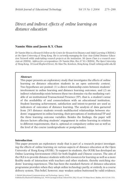 Direct and indirect effects of online learning on ... - Anitacrawley.net