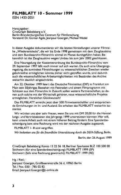 Sommer 1999 CineGraph Babelsberge.V. auch die - Filmblatt