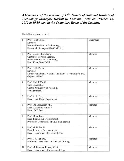 Minutes of the meeting of 11 Senate of National ... - NIT Srinagar