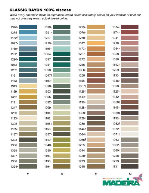 Madeira Rayon Color Chart