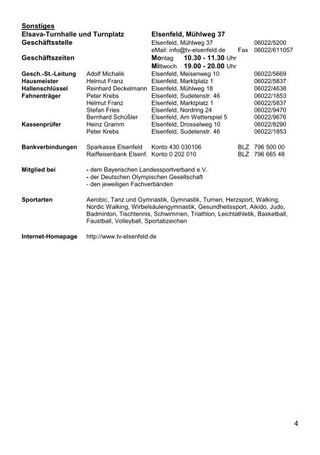 Organisationsplan des TVE für 1997 - TV Elsenfeld