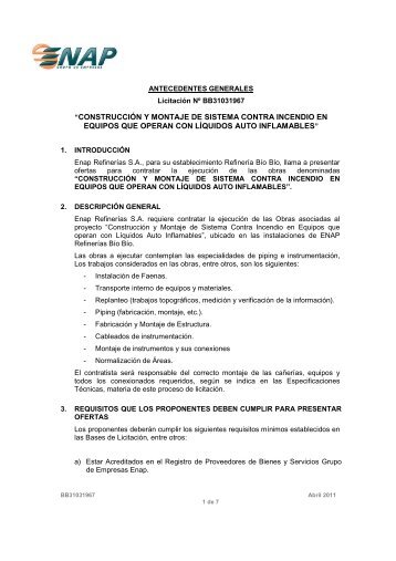 construcción y montaje de sistema contra incendio en ... - Enap