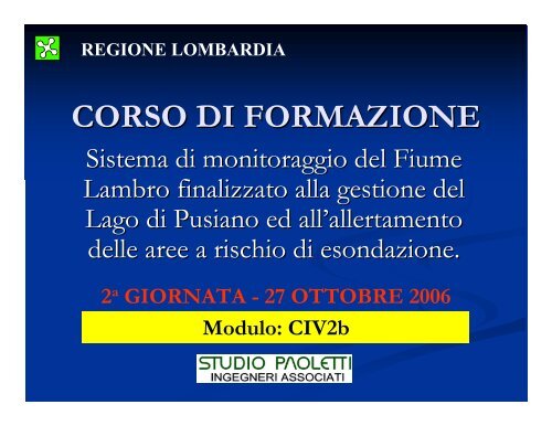 CORSO DI FORMAZIONE - Regione Lombardia