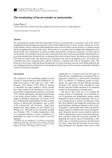 The terminology of larval cestodes or metacestodes