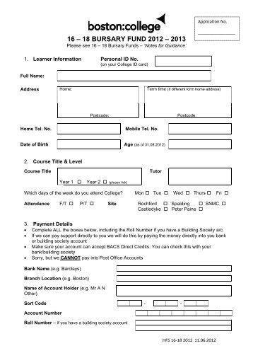 Bursary Fund - Application Form 2012-13 - Boston College