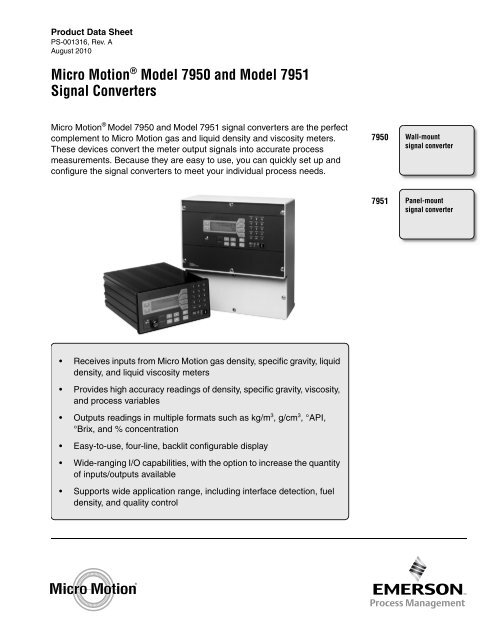 Micro Motion® Model 7950 and Model 7951 Signal Converters