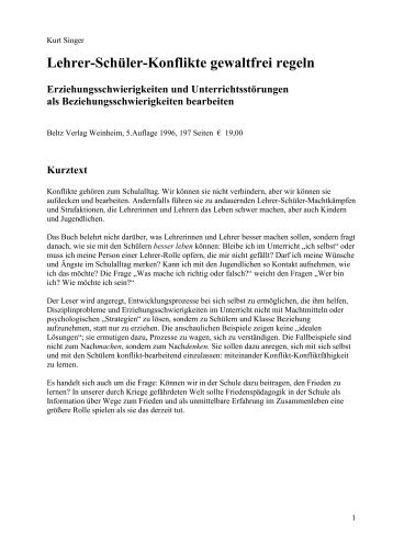 Lehrer-Schüler-Konflikte gewaltfrei regeln - Prof. Dr. Kurt Singer