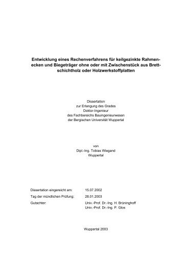 Entwicklung eines Rechenverfahrens fÃ¼r keilgezinkte Rahmenecken ...