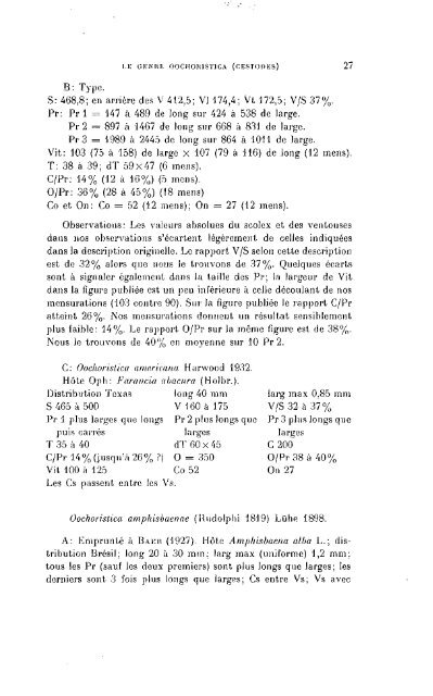 Revision du genre Oochoristica Luhe (Cestodes)