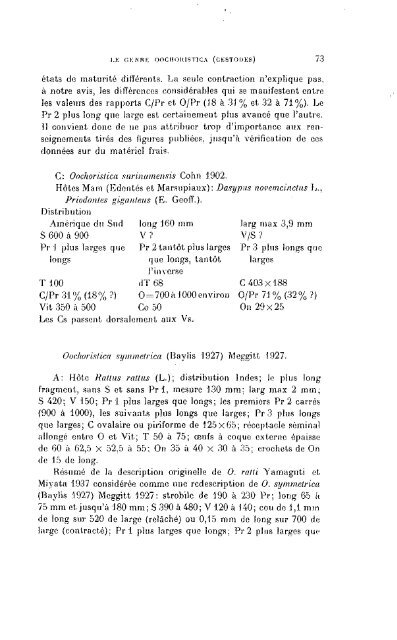 Revision du genre Oochoristica Luhe (Cestodes)