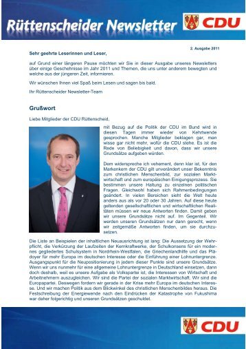 RÃ¼ttenscheider Newsletter - Ausgabe 02/2011 - CDU Ortsverband ...