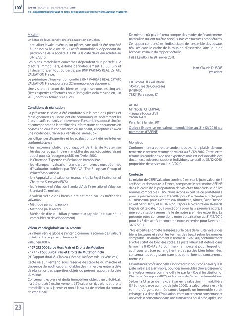 Document de rÃ©fÃ©rence 2010 - Affine