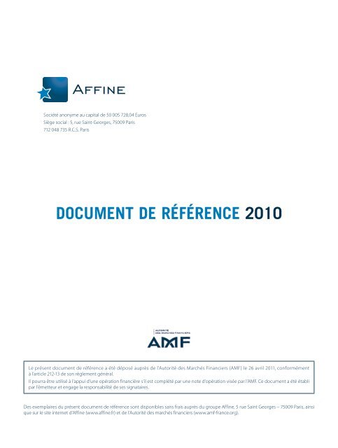 Document de rÃ©fÃ©rence 2010 - Affine